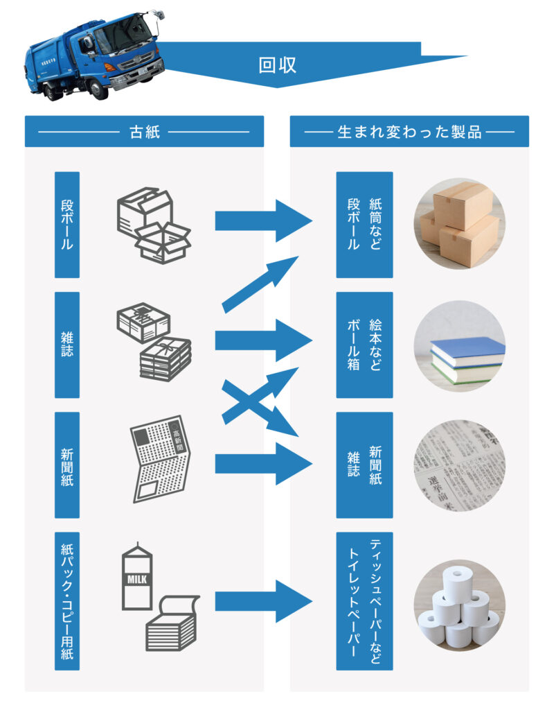 古紙から生まれ変わる紙製品